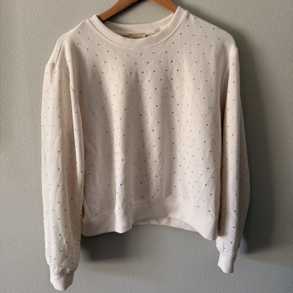 Elie Tahari Womens Pullover Sweatshirt all over rhinestone feminine romantic